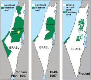 kaart die in beeld wil brengen hoe Palestijnen steeds meer land verliezen