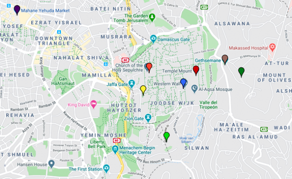 kaartje met besproken plaatsen